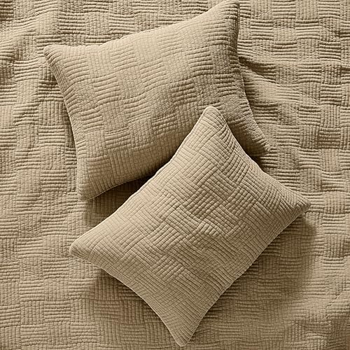 WDCOZY Beige Queen Quilt Set with Down-Alternative Filling
