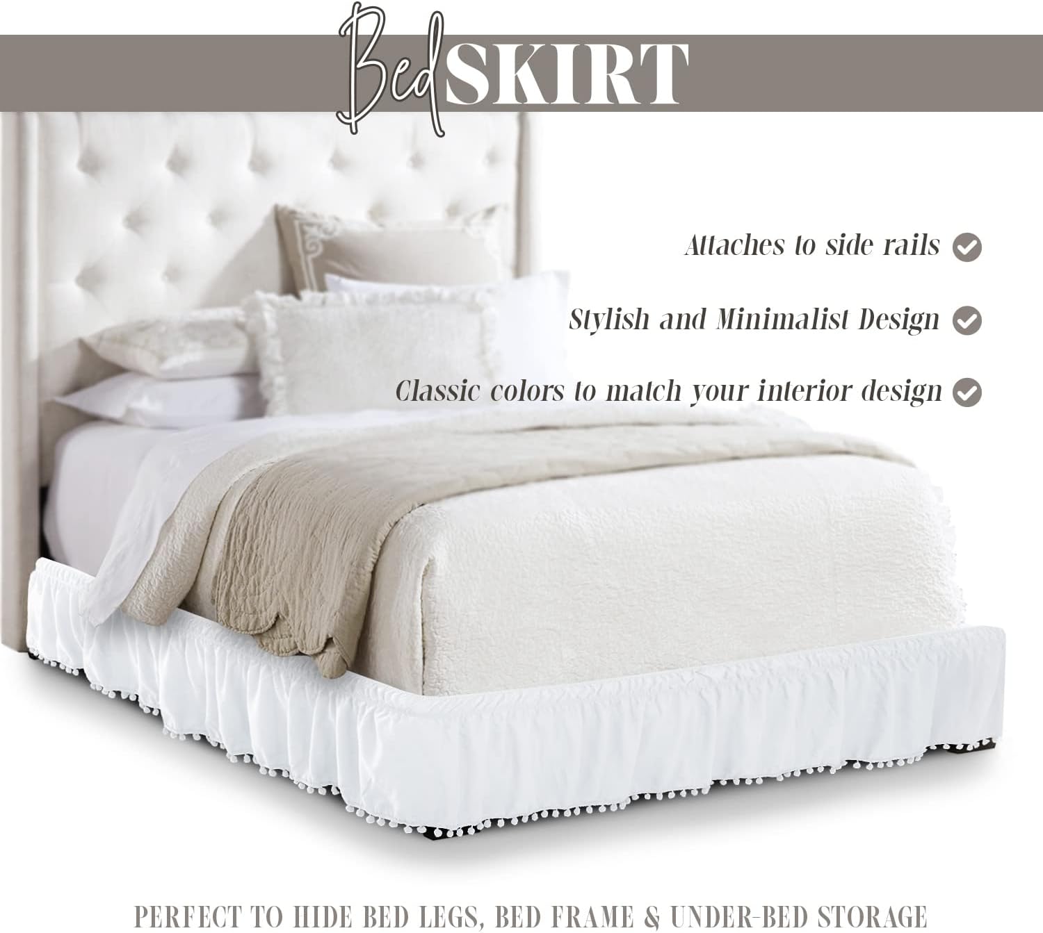 Elegant Comfort Pom-Pom Bed Skirt 16inch Drop Queen King