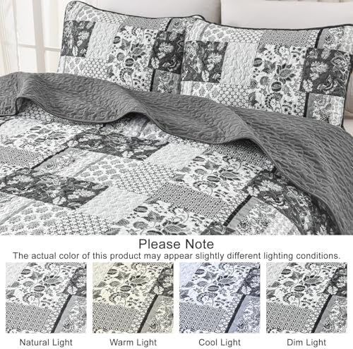 WONGS BEDDING Grey Patchwork Quilt Set King Size 3 Pieces