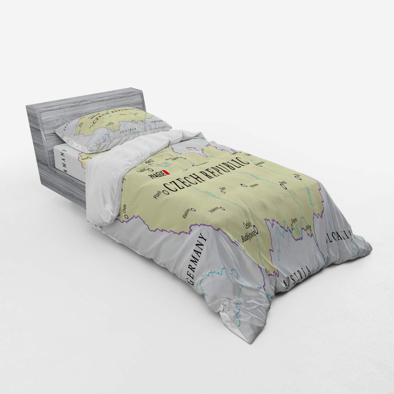 Ambesonne Prague Duvet Cover Set Grey Beige Pale Blue