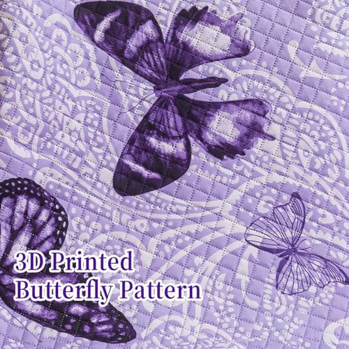 ARTALL Quilt Set 3-Piece Full Queen Size Paisley Butterfly Purple