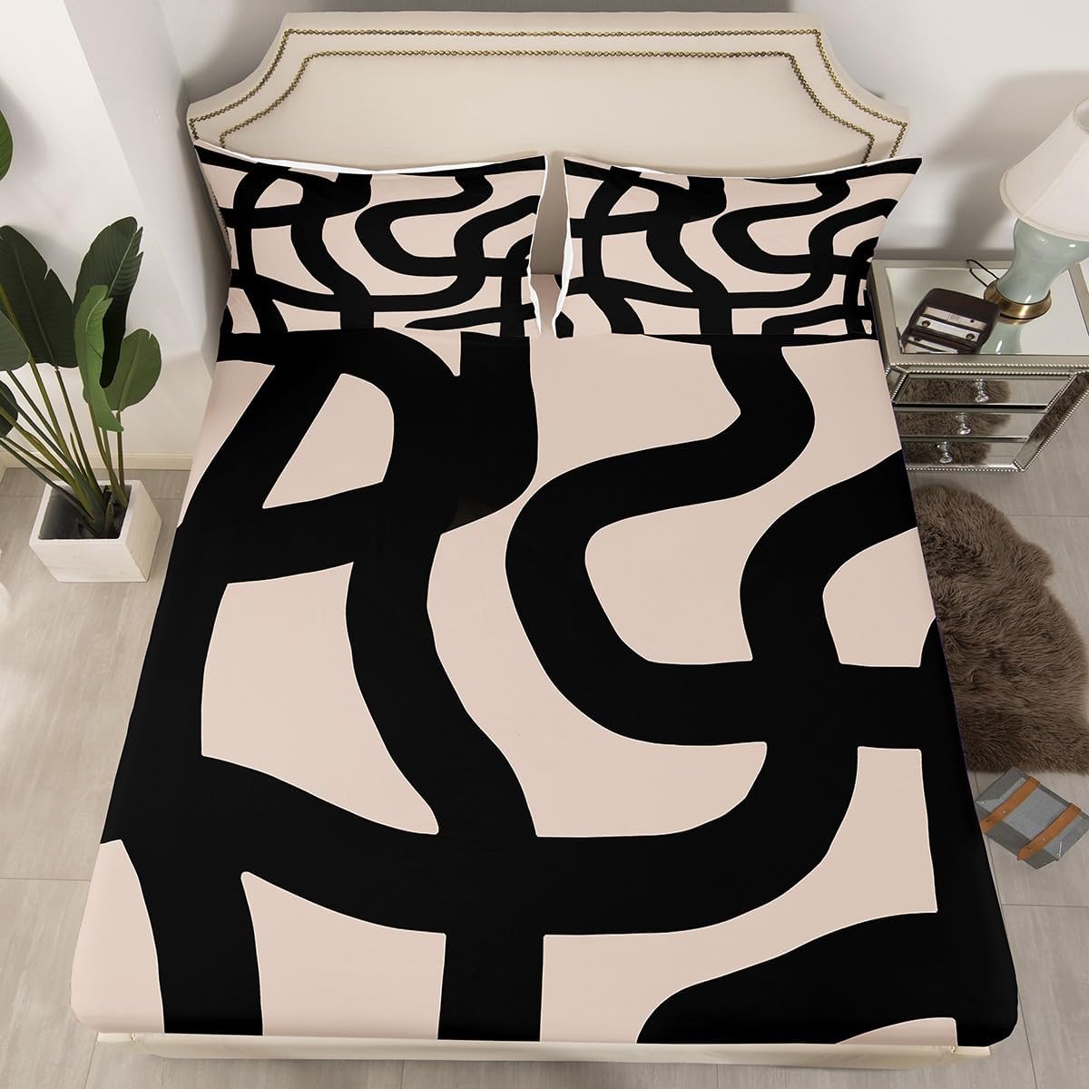 Jejeloiu Modern Geometric Bed Sheet Set King Size