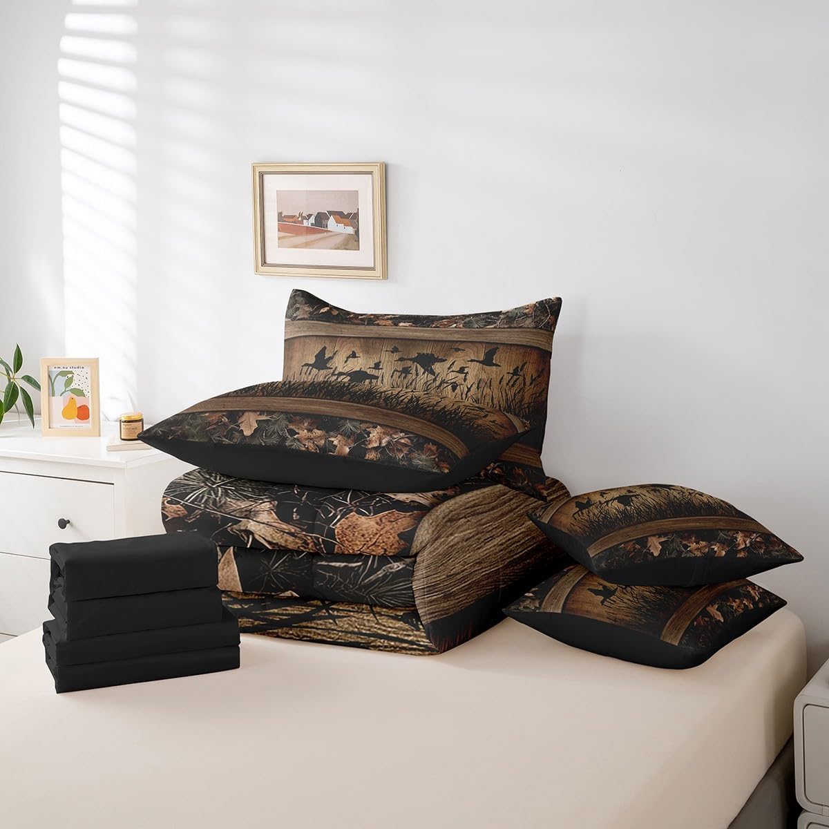 Erosebridal 7 Piece Camo Mallard Duck Comforter Set for Kids Adults