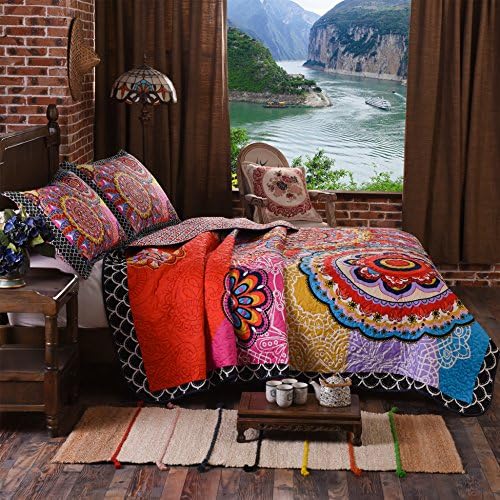 LAMEJOR Boho Mandala Reversible Quilt Set Queen Size