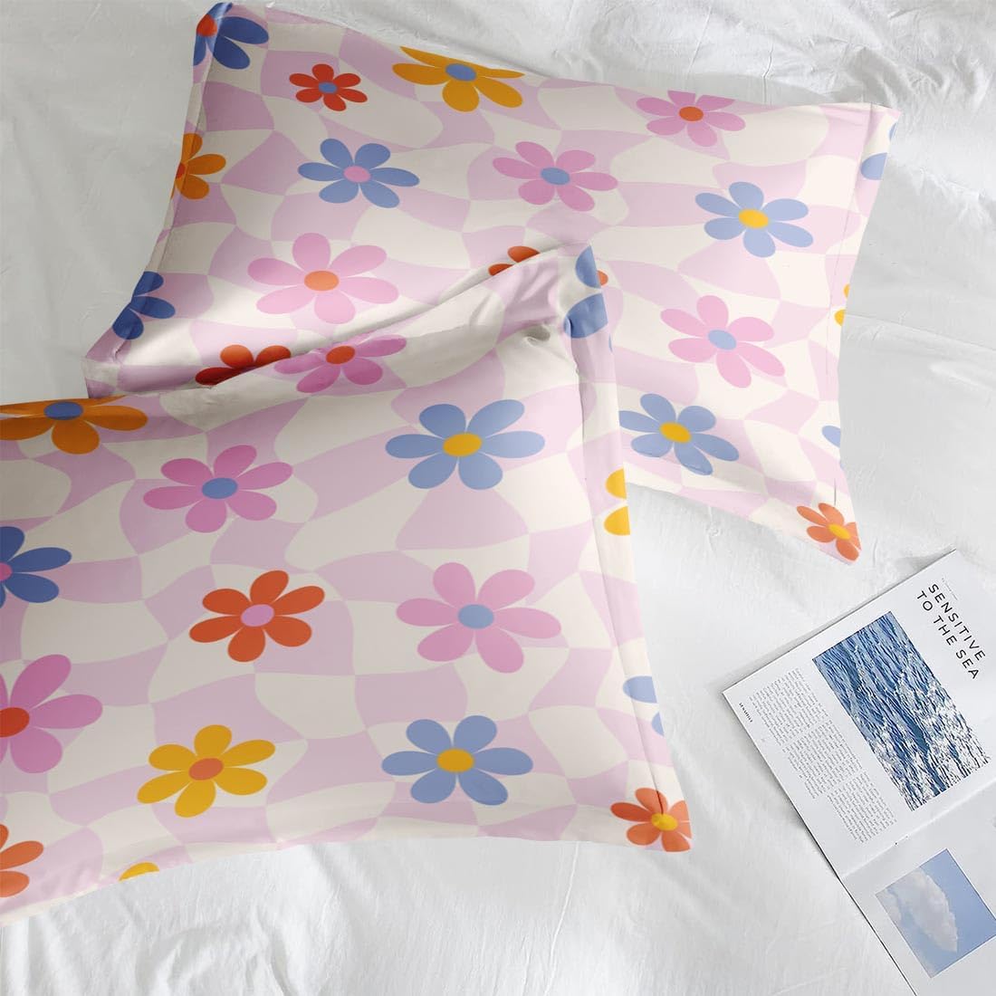 Pamnest Retro Daisy Pink Queen Comforter Set 7 Pcs