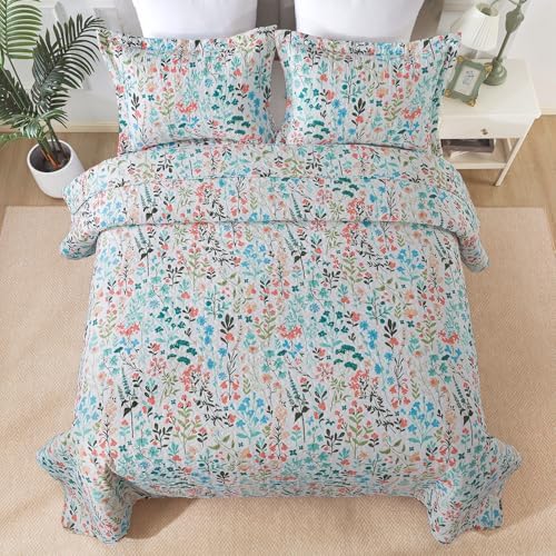 TWINRUN Floral Queen Quilt Bedding Set - 3 Piece Farmhouse Garden Style