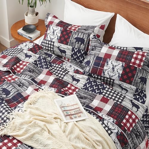 PPOLCA Queen Christmas Cabin Quilt Set 3-Piece Reversible