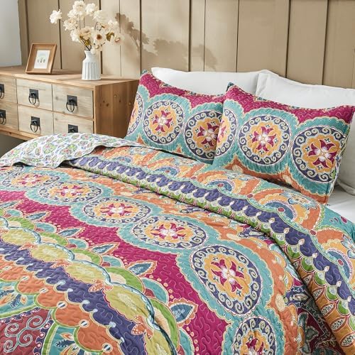 Vibrant Boho Reversible King Size Quilt Set