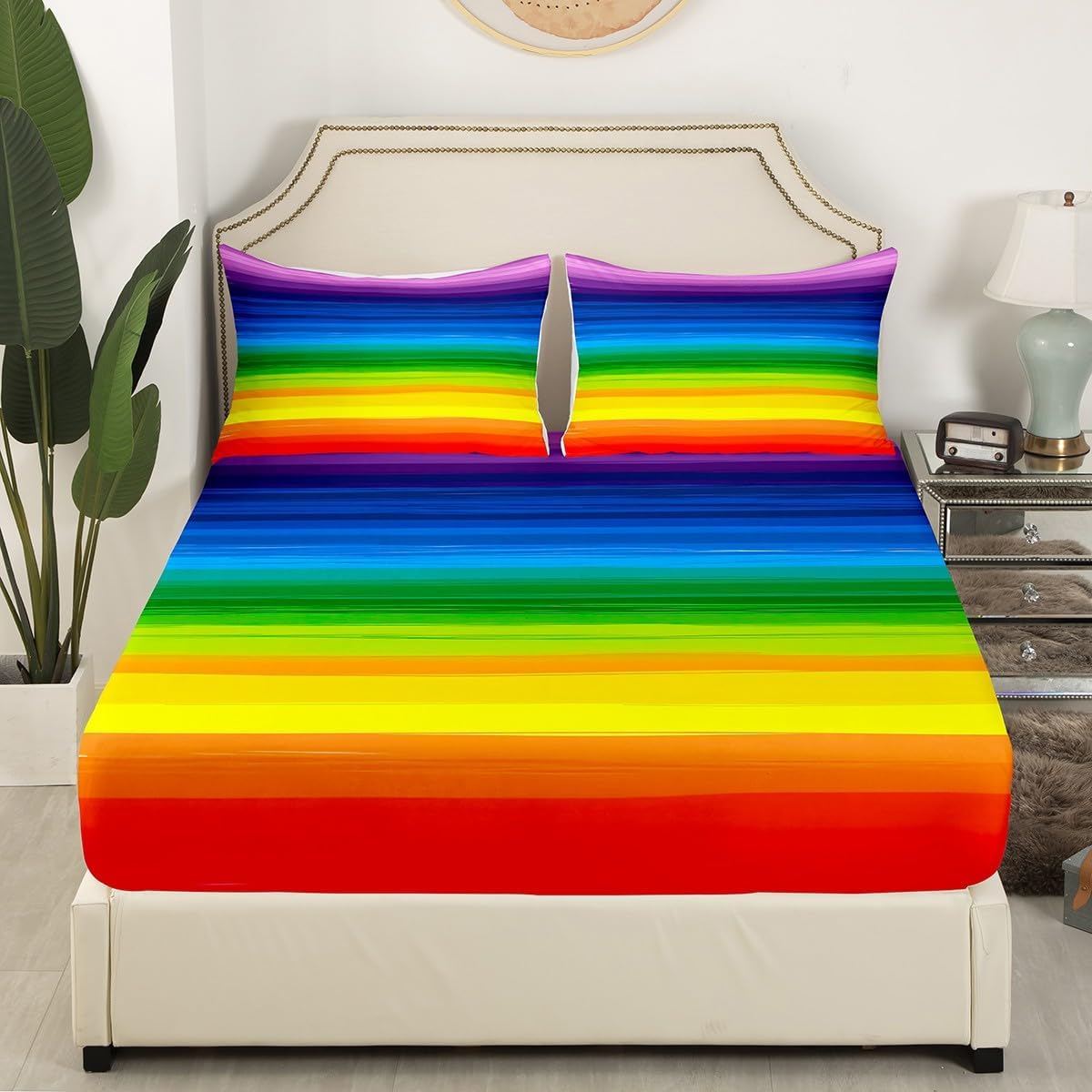 Feelyou Gradient Rainbow Stripes Bed Sheet Set 4Pcs King Size