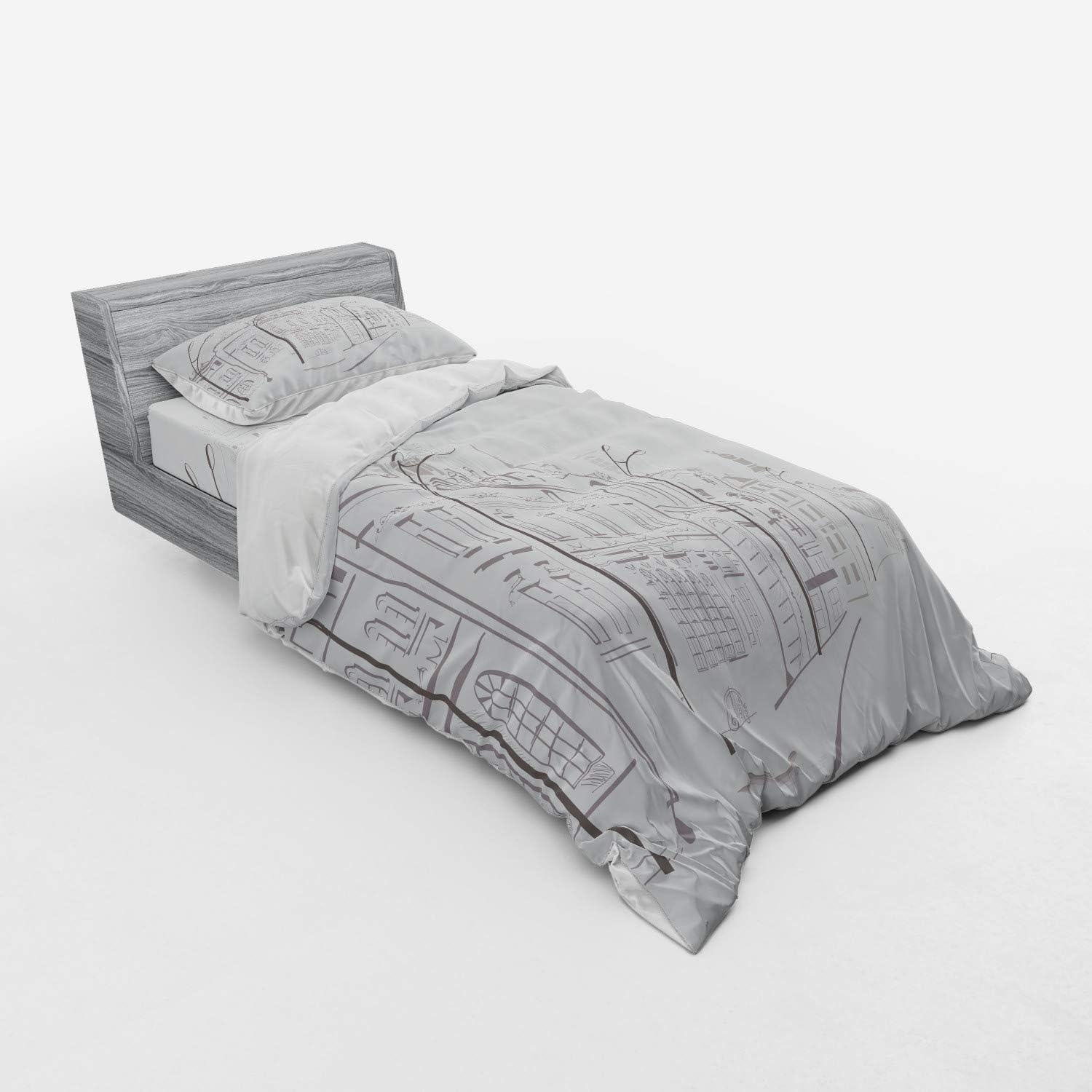 Ambesonne City Bedding Set Dust White Twin Size