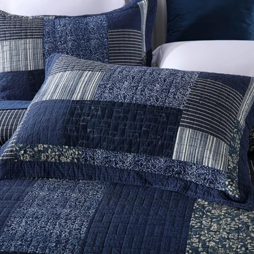 mixinni Navy Blue Quilt Set Queen Size 3-Piece