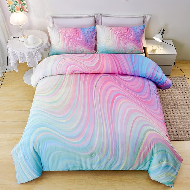 Helloosuu 7PCS Queen Girls Pink Comforter Set