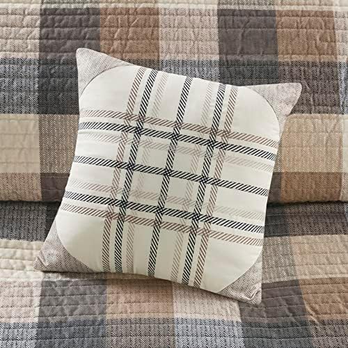 Madison Park Reversible Quilt Set - 6 Piece Neutral Plaid Cabin Style