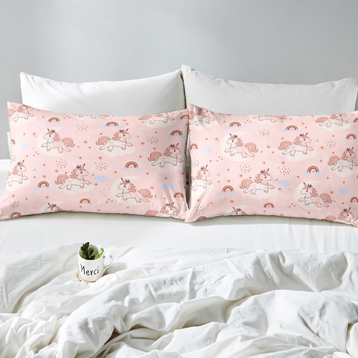 Feelyou Pink Unicorn Sheet Set King Size 4Pcs
