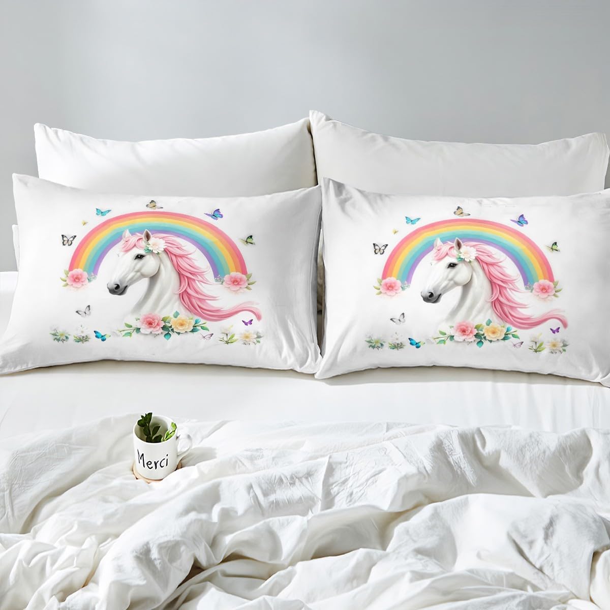 jejeloiu Rainbow Horse Duvet Cover Set