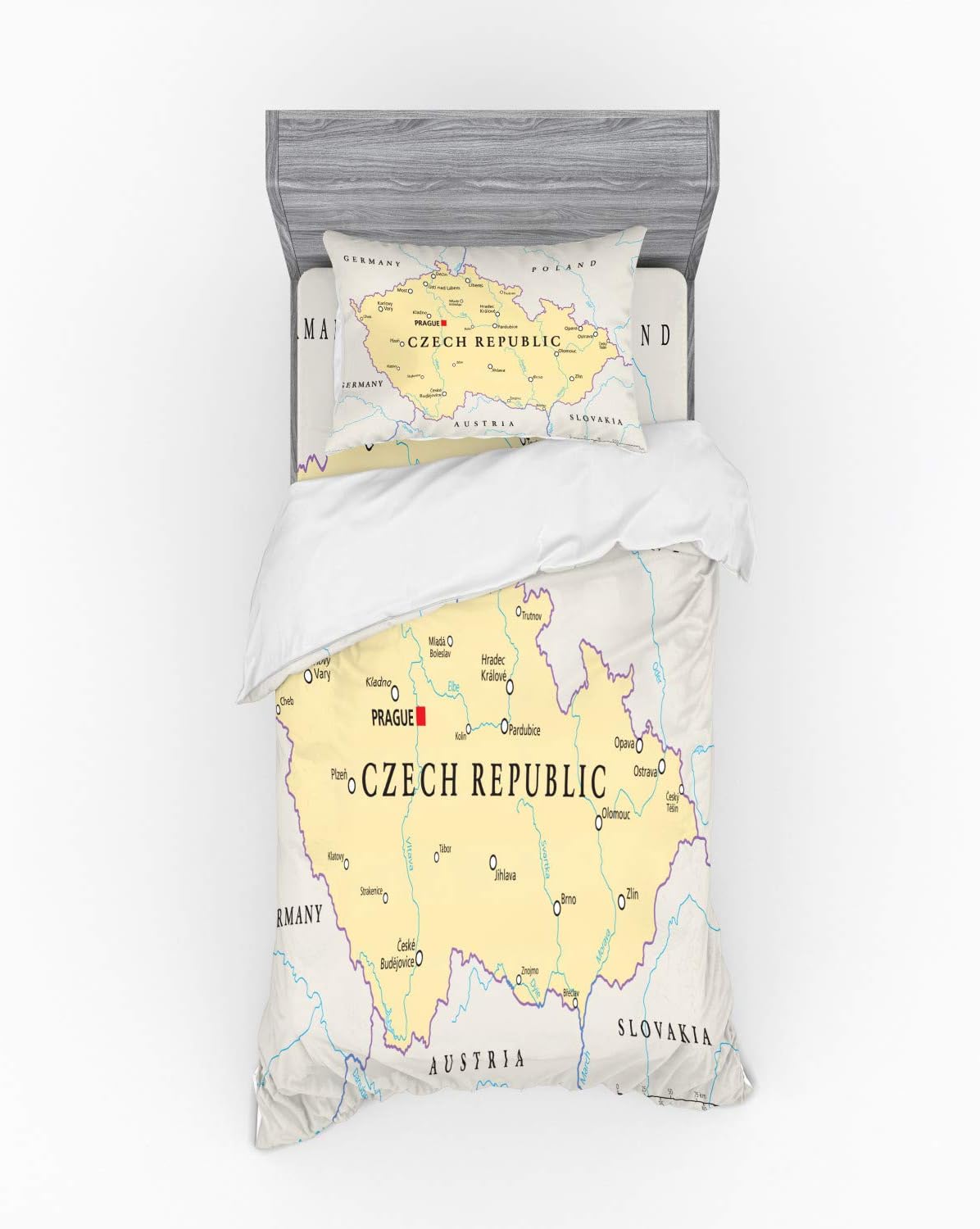 Ambesonne Prague Duvet Cover Set Grey Beige Pale Blue
