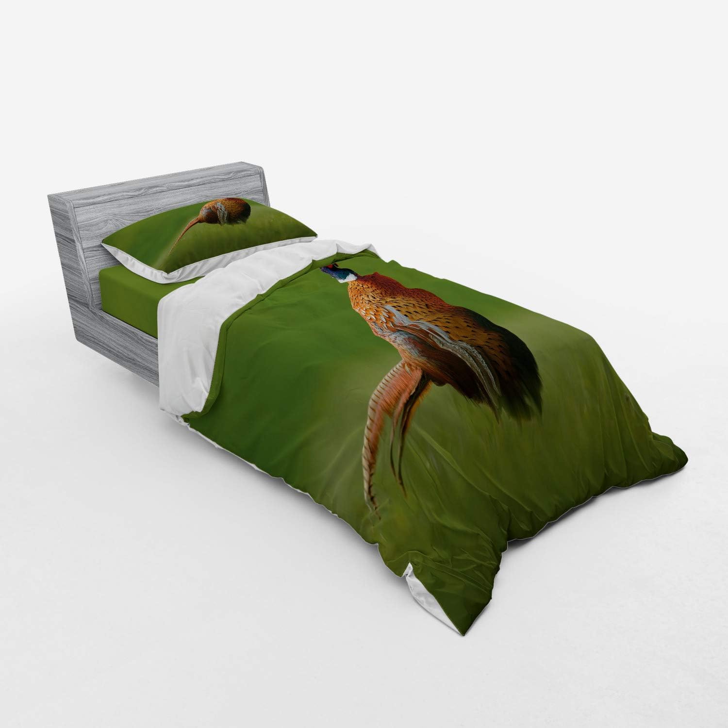 Ambesonne Green Bedding Set - Twin XL 3 Piece with Sham and Fitted Sheet