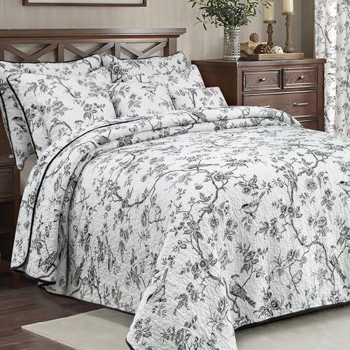 Evenhug 100 Cotton Reversible Quilt Set Queen Size Black Bird Pattern
