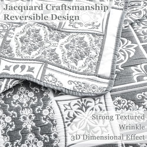Asuexpect 3 Piece Grey Patchwork Bedspread Set King Size 1