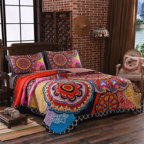 LAMEJOR Boho Mandala Reversible Quilt Set Queen Size