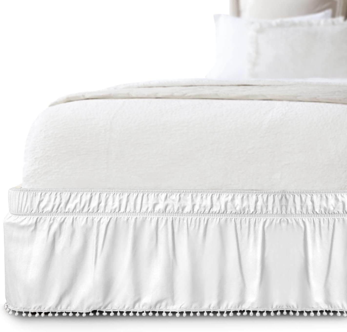 Elegant Comfort Pom-Pom Bed Skirt 16inch Drop Queen King