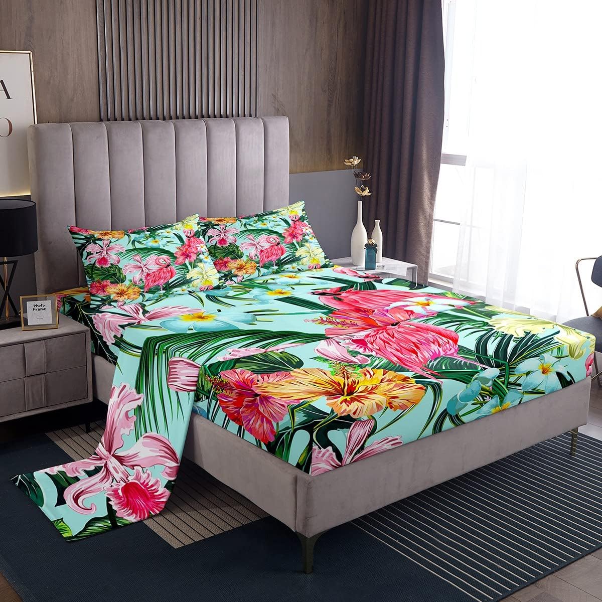 Erosebridal Pink Flamingo King Bed Sheet Set 4 pcs