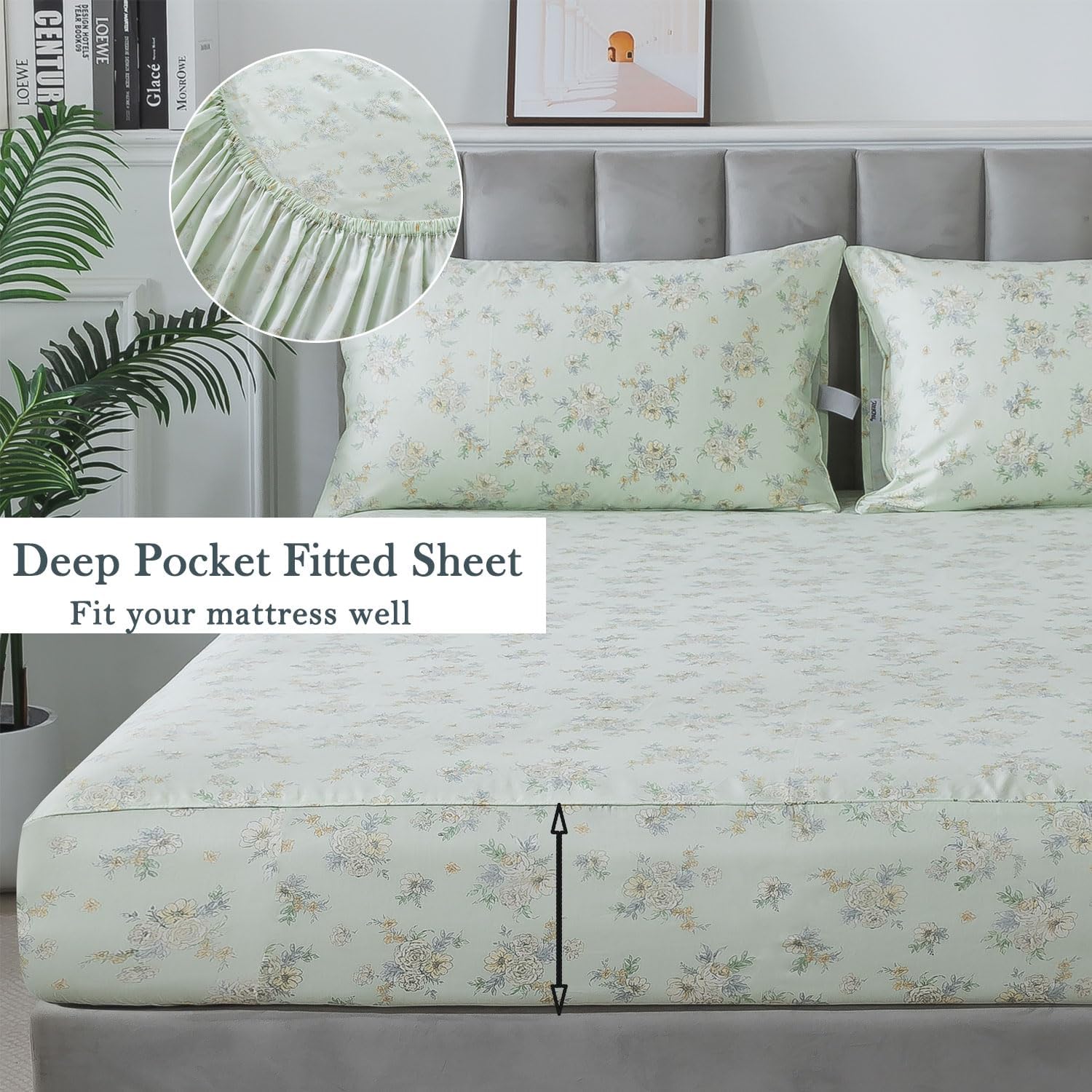 FADFAY Twin XL Floral Bed Sheet Set 4Pc