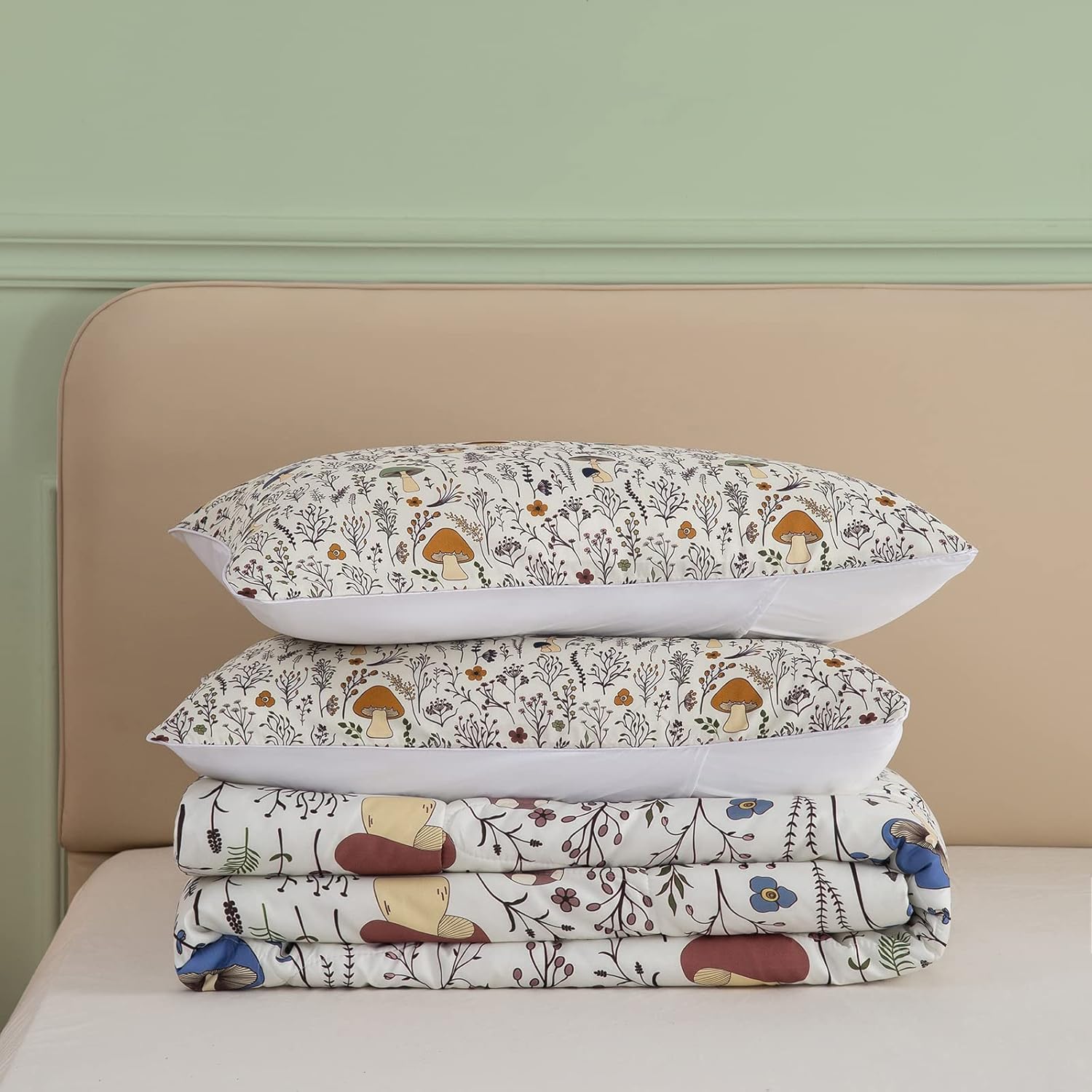SOULZZZ Mushroom Comforter Set 3 Piece Cream 1