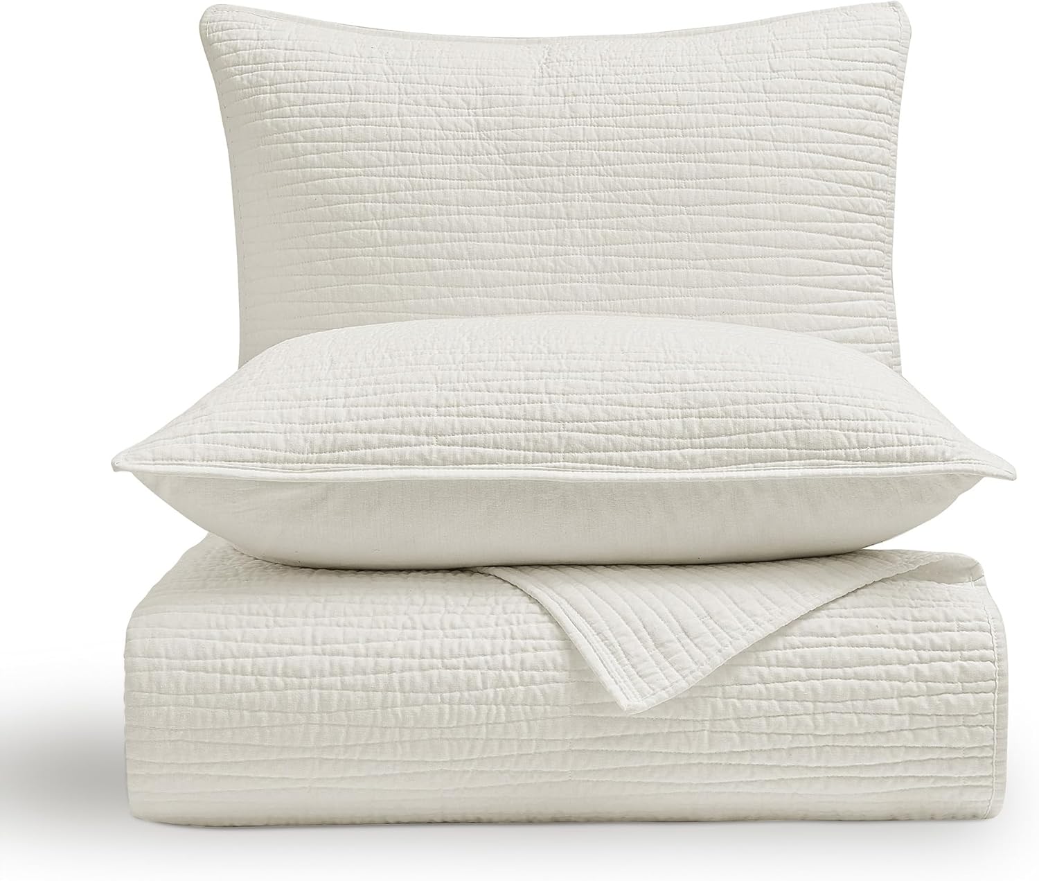 Wonderful Natural Linen Cotton Quilt - White Wave Stitched Queen Size