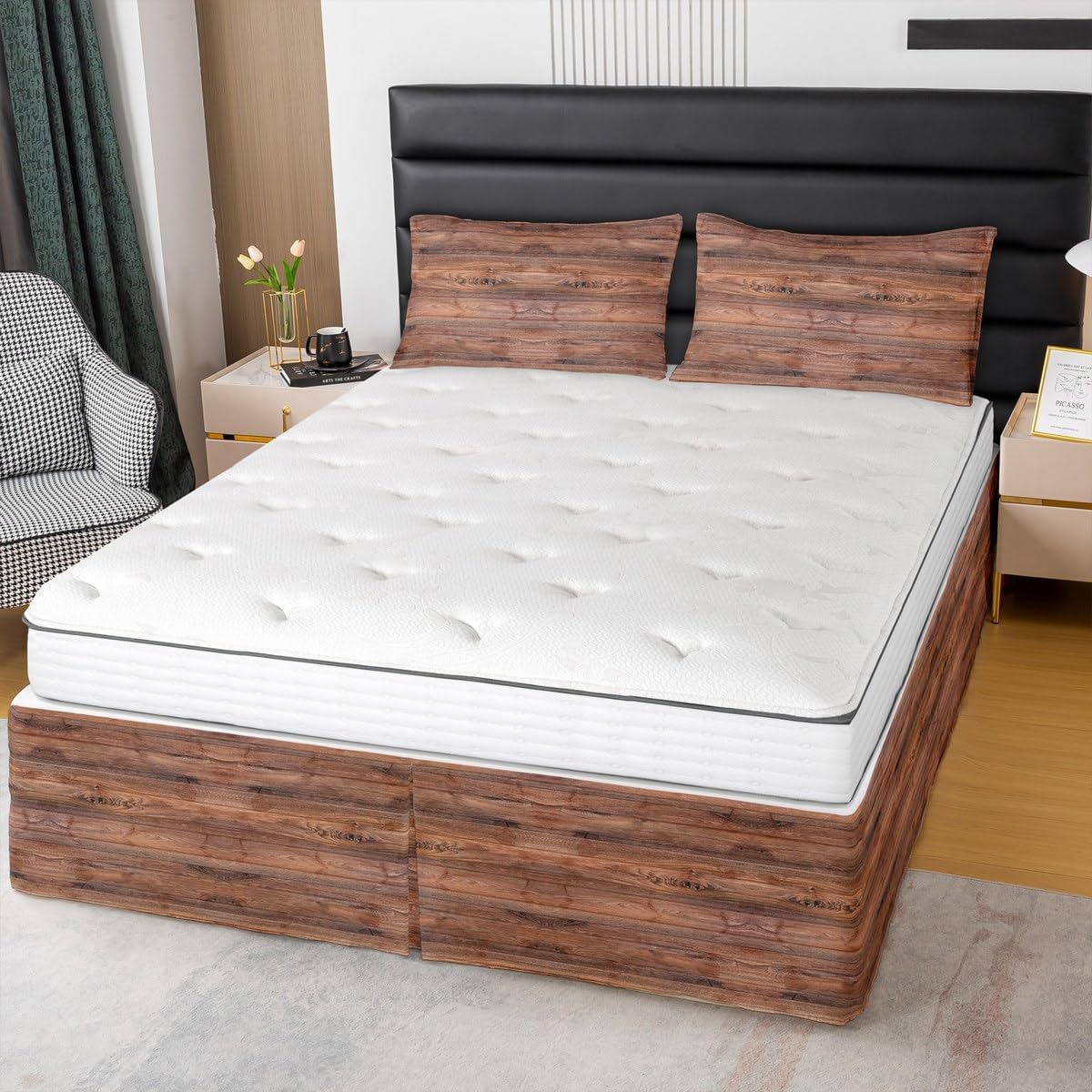 Feelyou Wood Bed Skirt King Size 15 Inch Drop