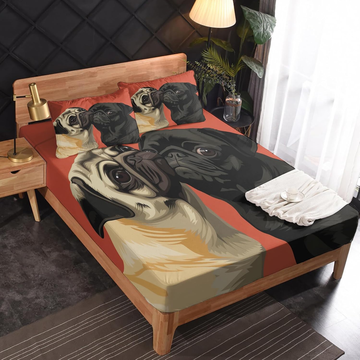 Pug Patterned Bed Sheet Set Twin XL - Kids Funny Dog Bedding