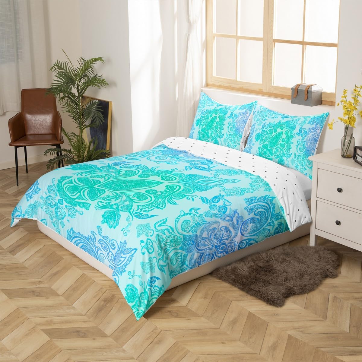 Erosebridal Boho Duvet Cover Set Teal Blue Green