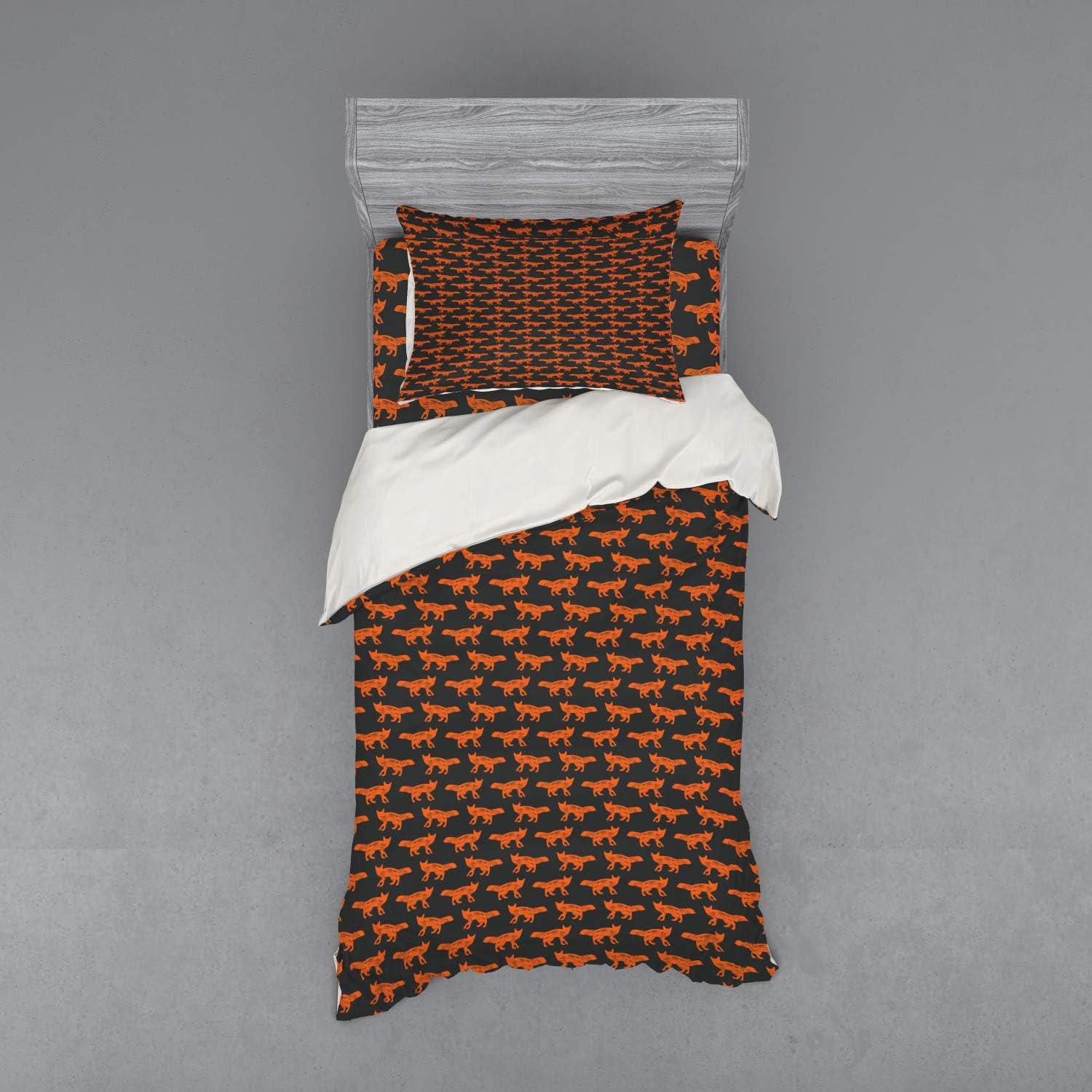 Ambesonne Fox Duvet Cover Set - Twin Size Orange Charcoal Grey