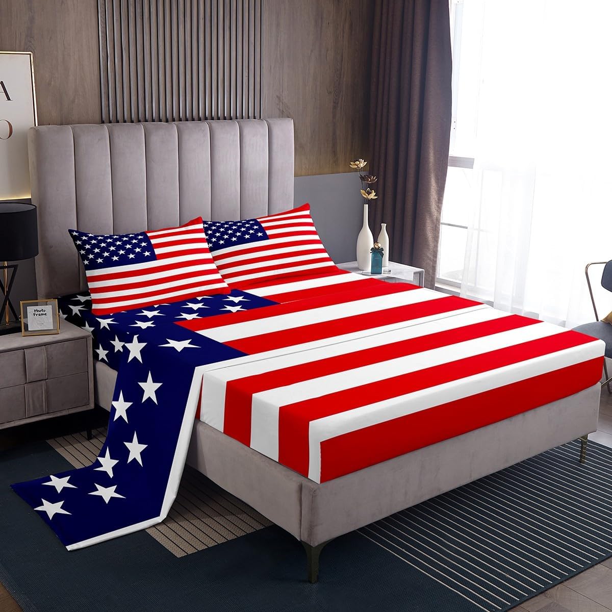 Feelyou 3D Printed American Flag King Sheet Set
