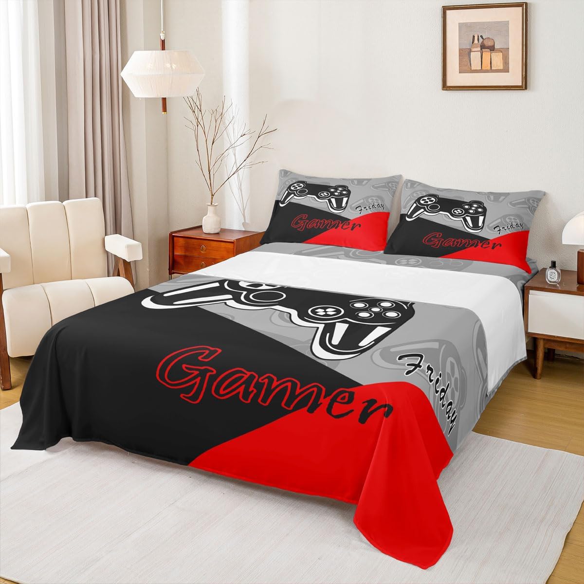Feelyou Kids Gamer Bed Sheet Set Red Black King