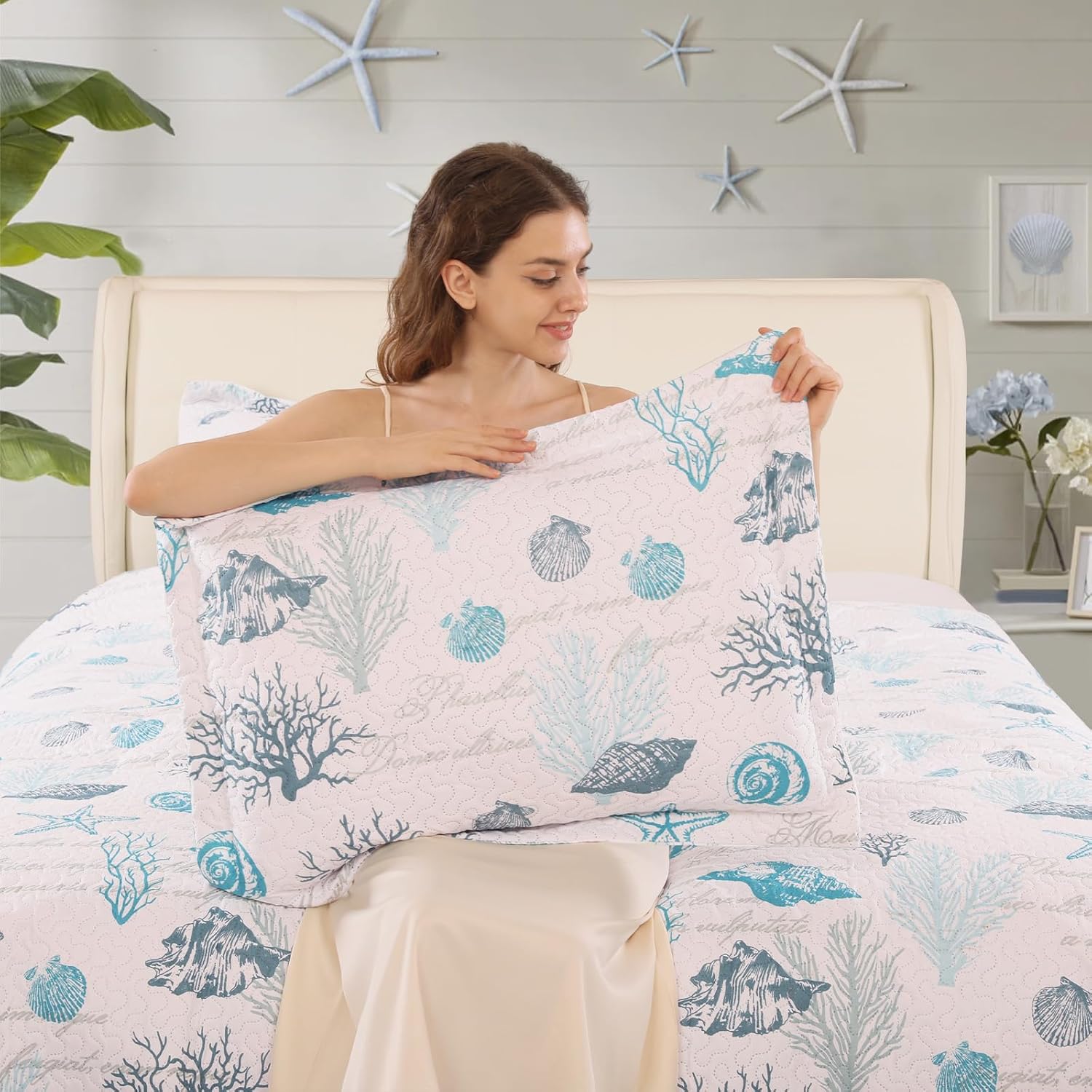 CHESITY 3-Piece Ocean Quilt Set Twin Size