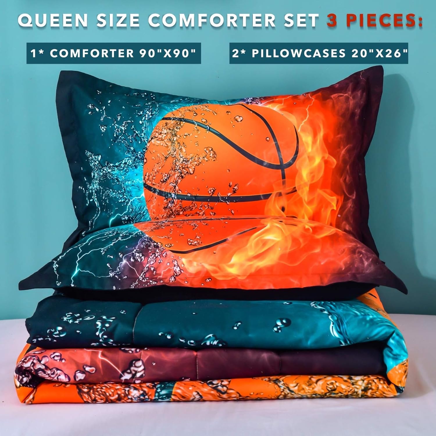 Andency Basketball Comforter Set Queen 3Pcs