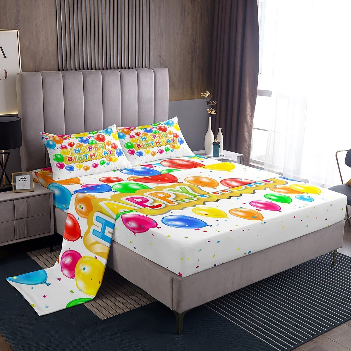 jejeloiu Happy Birthday Balloon Print Sheet Set