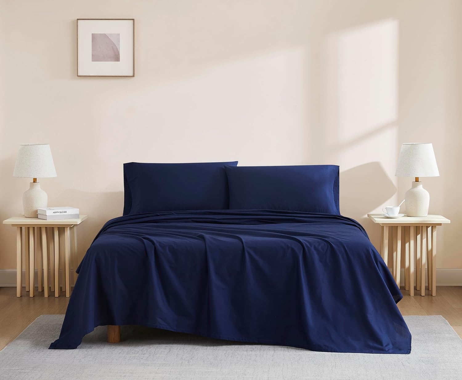 Linen Closet Luxury Cotton 3-Piece Sheet Set Twin Navy 1