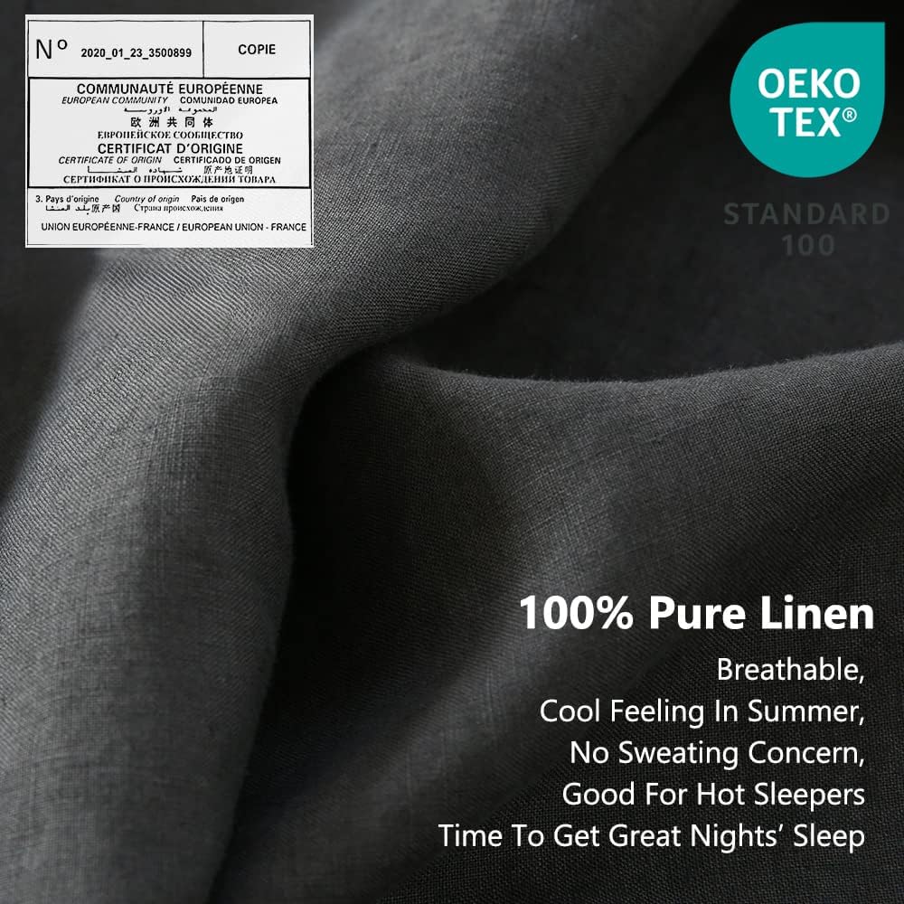 SimpleOpulence Queen Linen Sheet Set with Embroidery 4 pcs - Dark Grey