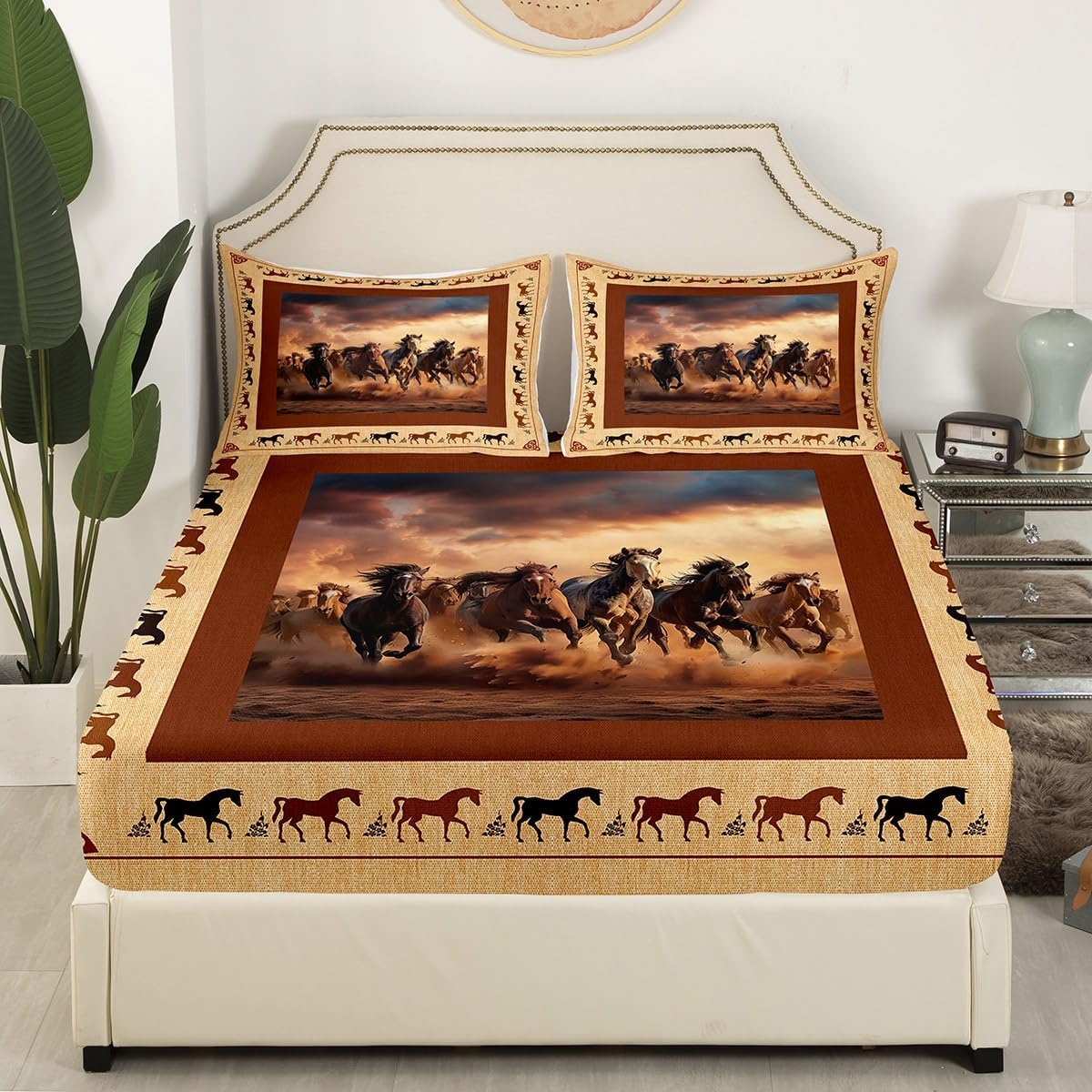 Feelyou King Size Horse Bed Sheet Set with Deep Pockets