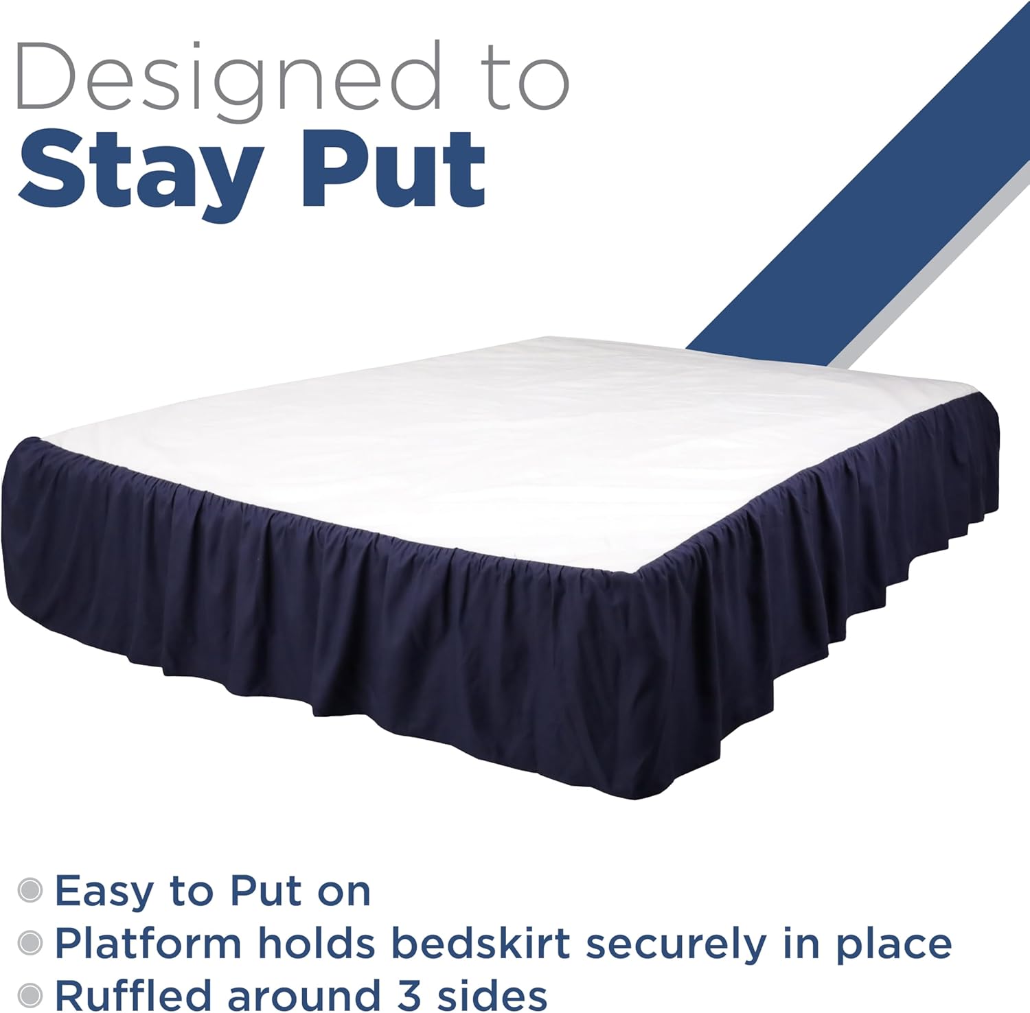 Martex Navy Full Ruffle Bed Skirt 15 Inch Drop