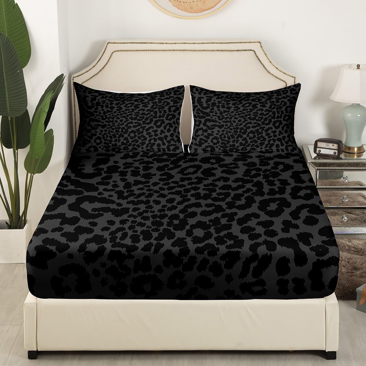 Manfei Leopard Print King Size Bed Sheet Set 4pcs
