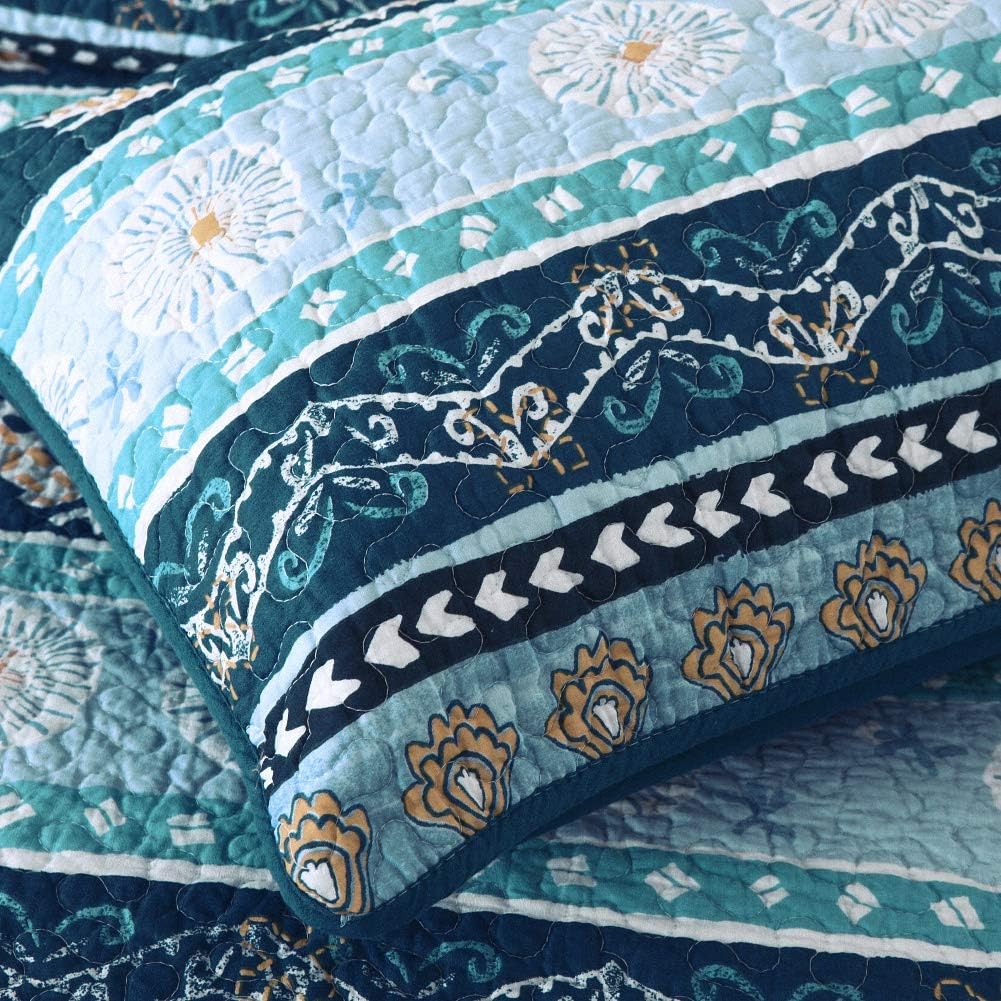 NEWLAKE Reversible Patchwork Quilt Set Boho Chic Queen Size
