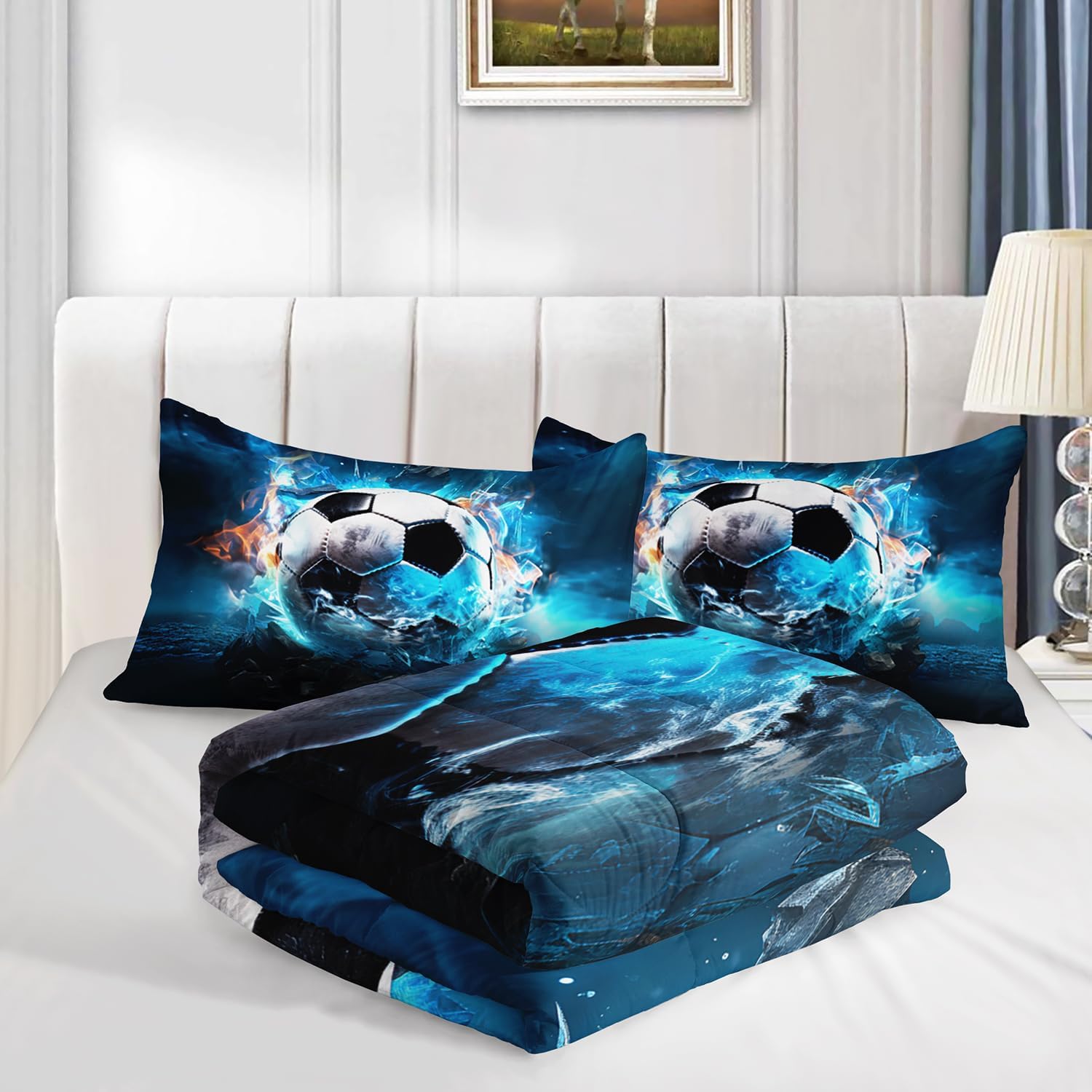UEVBF Soccer Comforter Set Queen Size with Football Design