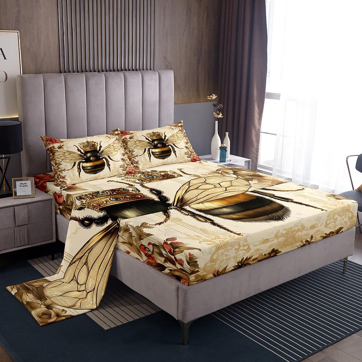 Castle Fairy Honey Bee Fitted Sheet Set Full Size 4 Pcs