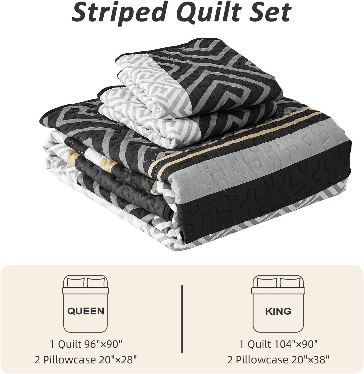WONGS BEDDING Quilt Set Queen Size Black
