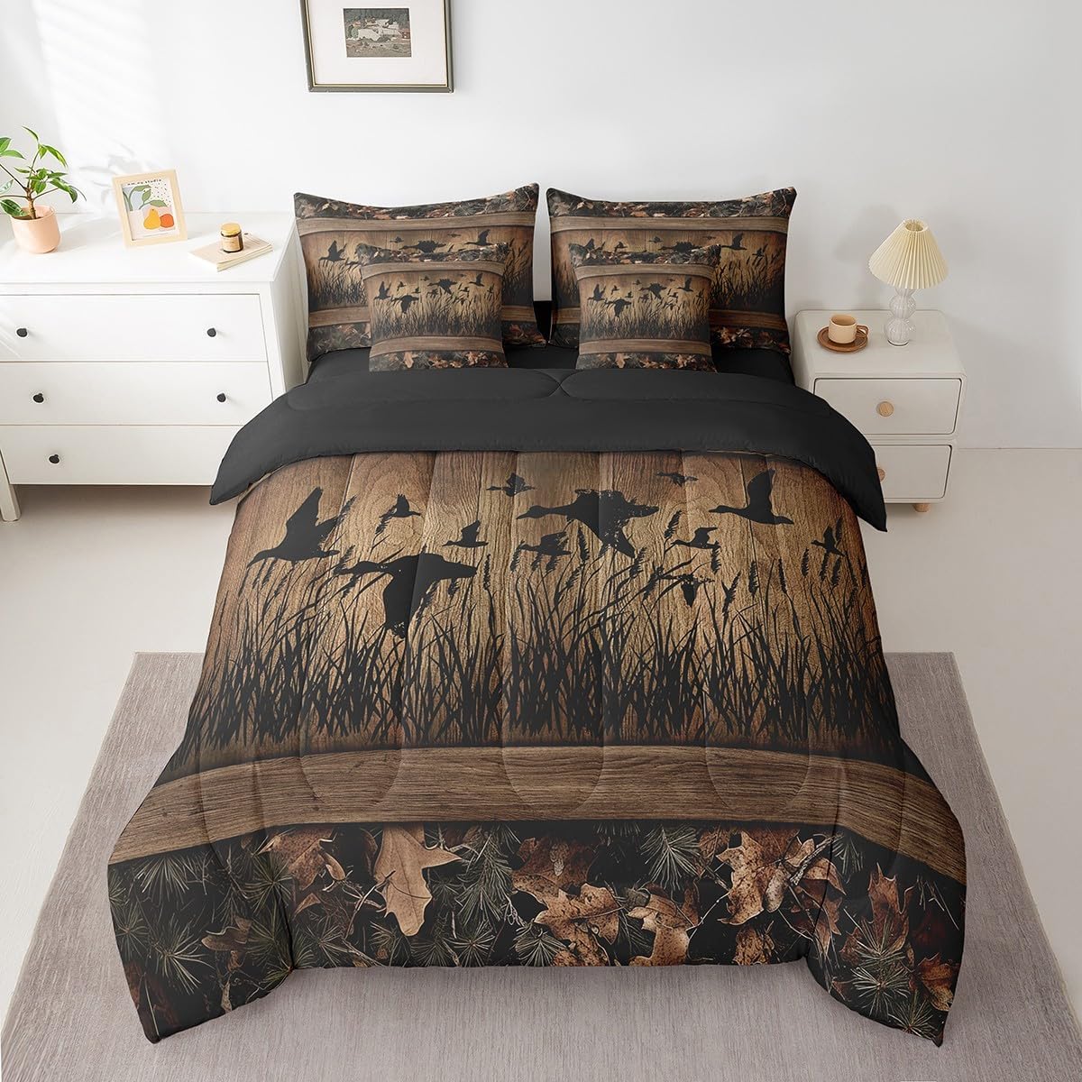 Erosebridal 7 Piece Camo Mallard Duck Comforter Set for Kids Adults