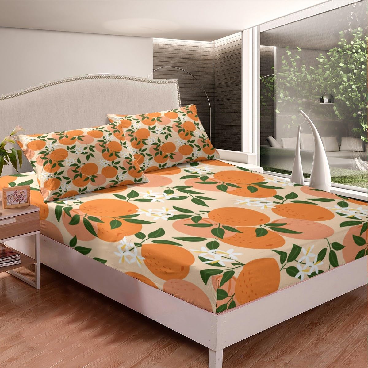 Feelyou Cartoon Orange Bedding Set for Kids 4pcs