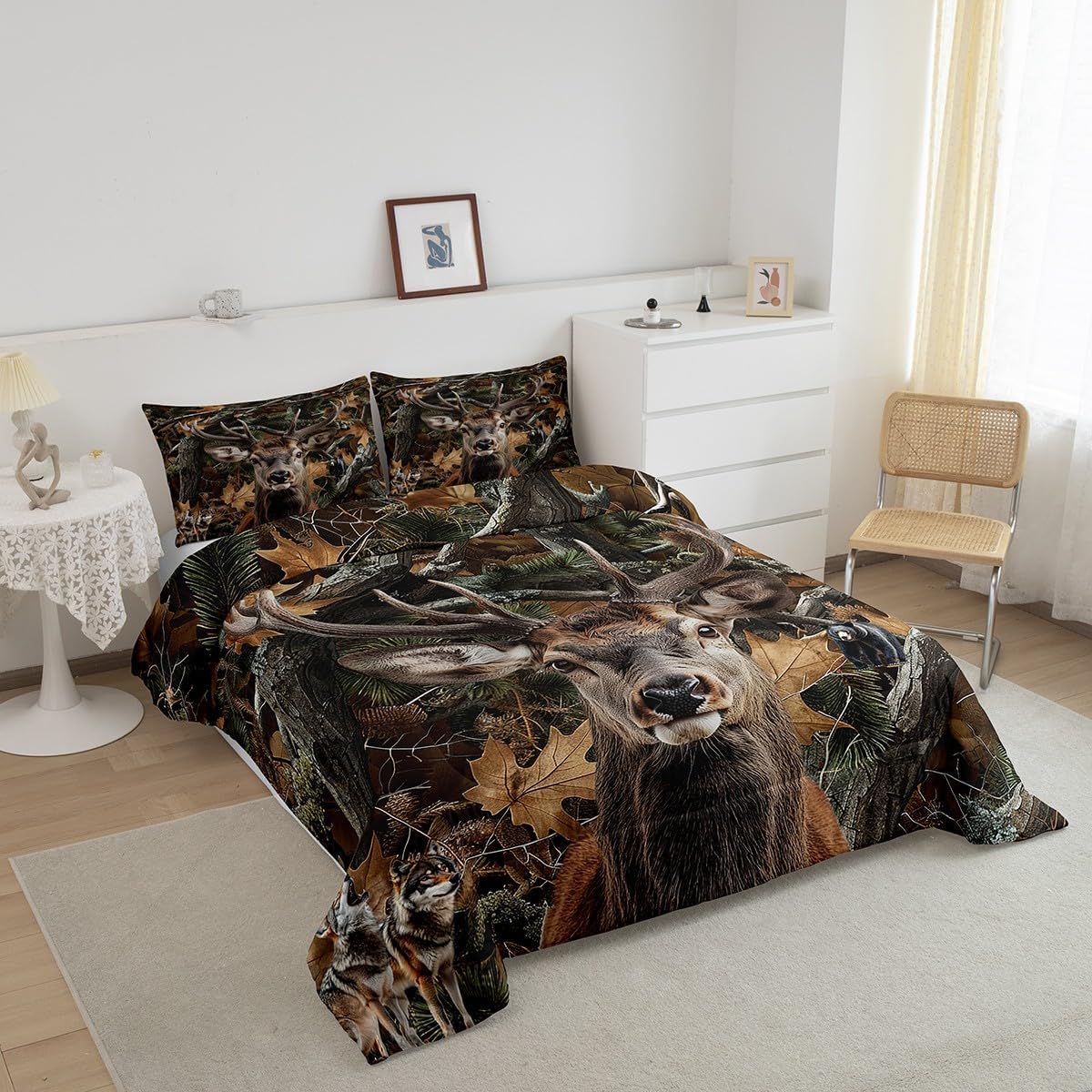 Erosebridal Queen Elk Comforter Set with Camo Pillow Cases